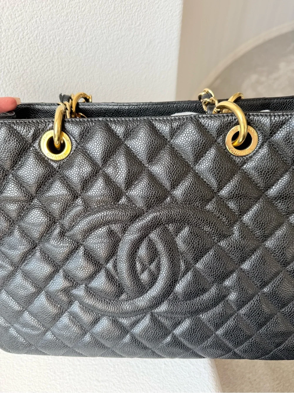 CHANEL Grand Shopping Tote Black Caviar Leather with Gold Hardware - Authentic
